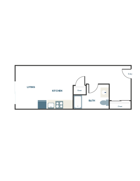 Floor plan for studio, 1 bath, 398 sqft